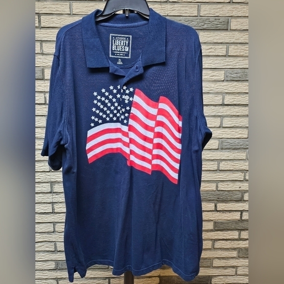Liberty Blues Mens Flag Polo Sz XLT - Picture 1 of 7